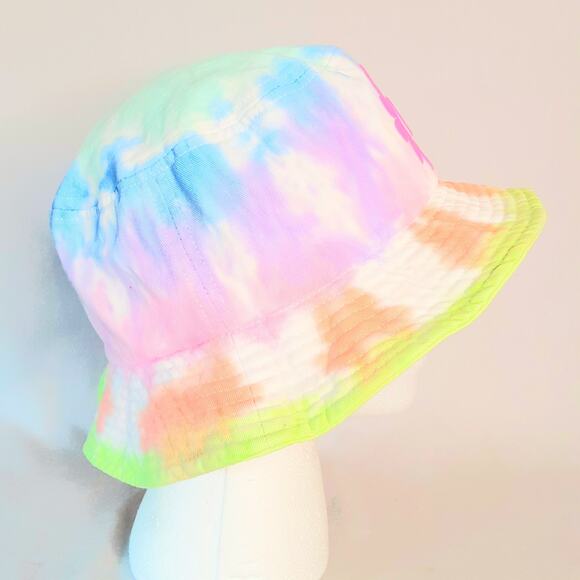 Sugar Jade Bucket Hat One Size Multicolor Pastel Tie Dye Pink Flower Peace Sign - Picture 2 of 9